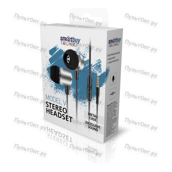 Внутриканальная гарнитура Smartbuy Model V, пульт управления, микрофон, черн/серая(SBH-012-V-K)/50 (