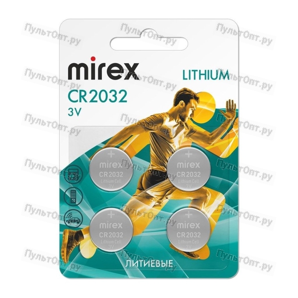 Эл. пит. Mirex CR2032 3V 4 шт (4/216/648), ecopack