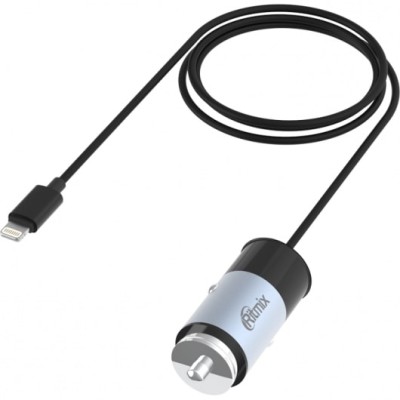 Автомобильное ЗУ Ritmix RM-5240AP Gunshell, черный, 1?USB, интегрированный кабель Lightning (1/200)