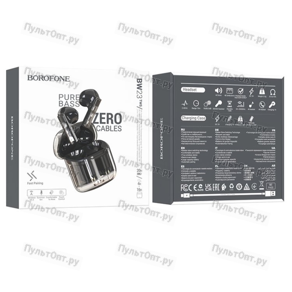 Наушники внутриканальные Borofone BW23, Crystal, Bluetooth, TWS, цвет: чёрный (1/22/132)