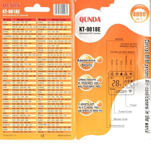 Пульт для кондиционера Qunda KT-9018E