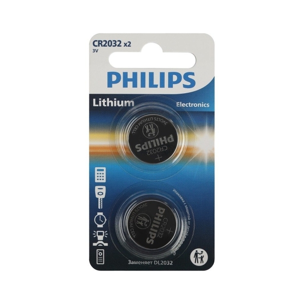 Батарейка Philips CR2032 BL2 Lithium 3V (2/40/400)