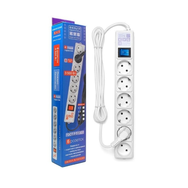 Сетевой фильтр 3м 6гн зем Power Cube белый 16А/3,5кВт
