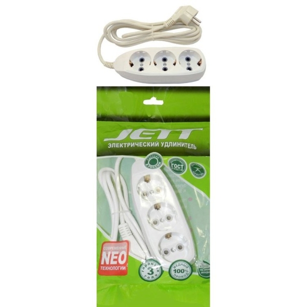 Удлинитель 1.5м 3гн зем ДЖЕТТ РС-3 (ПВС 3*0,75)