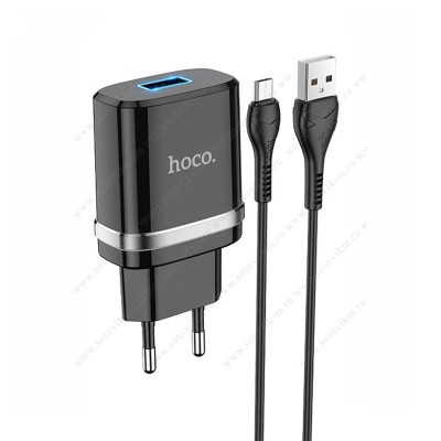 Блок питания сетевой 1 USB Hoco, N1, Ardent, 2.0A, пластик, кабель микро USB, цвет: чёрный