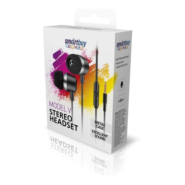 Внутриканальная гарнитура Smartbuy Model V, пульт управления, микрофон, черн (SBH-011-V-K) /50 (1/50