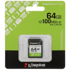 SDXC 64GB Kingston Class 10 UHS-I U1 V10 Canvas Select Plus (100 Mb/s).