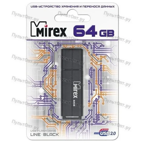 USB 64GB Mirex LINE чёрный (ecopack)