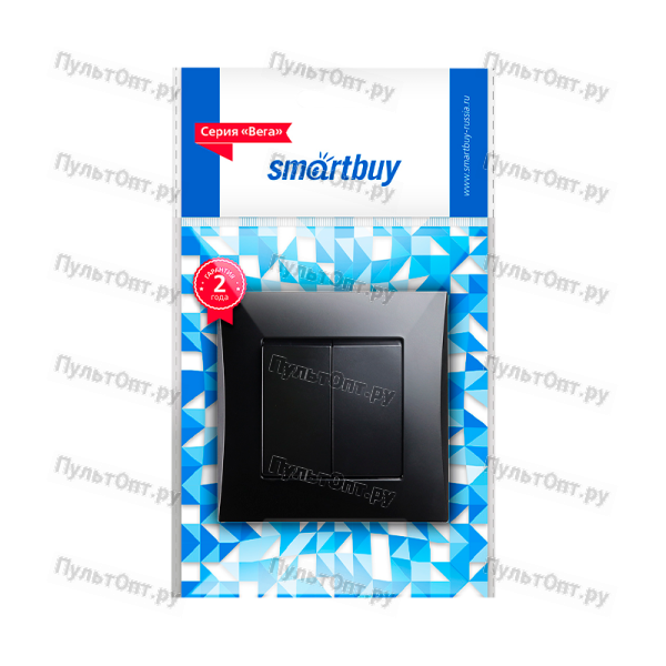 Выключатель Smartbuy "Вега" 2-клав.10A черный (1/10/100)
