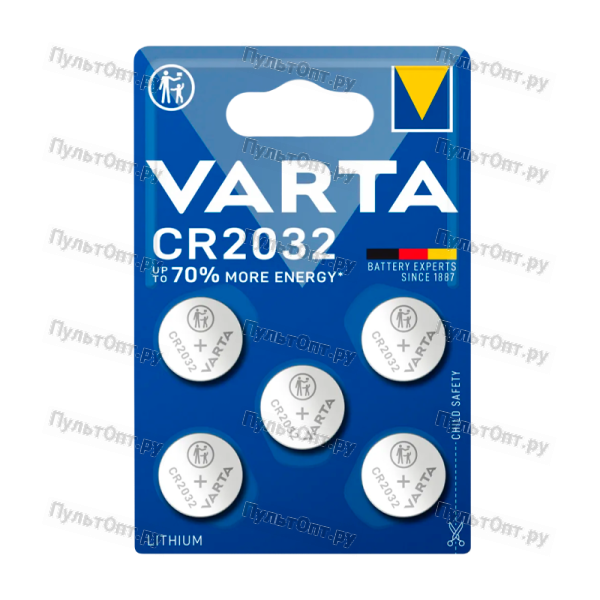 Батарейка Varta ELECTRONICS CR2032 BL5 Lithium 3V (6032) (5/50/500)