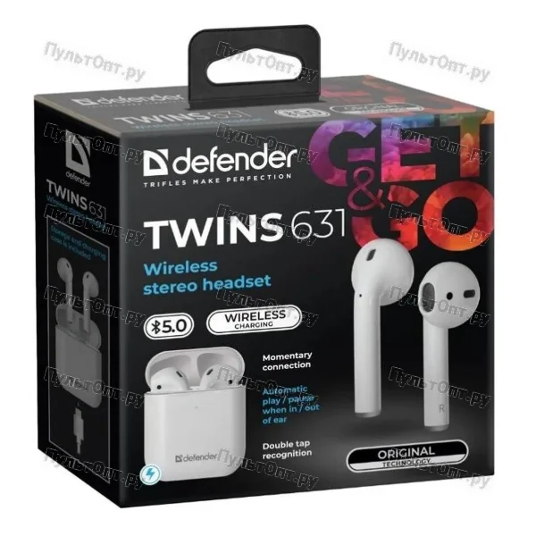 Гарнитура беспроводная Defender Twins 631 белый,TWS, Bluetooth, БЗ