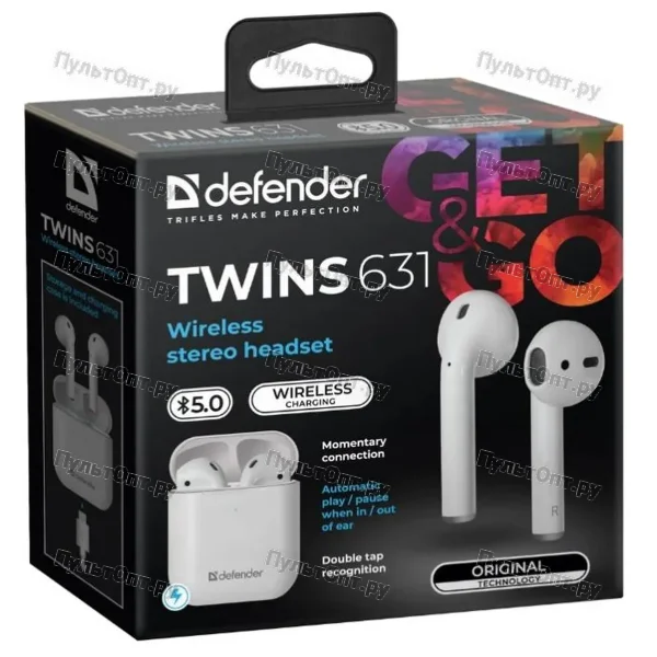 Гарнитура беспроводная Defender Twins 631 белый,TWS, Bluetooth, БЗ