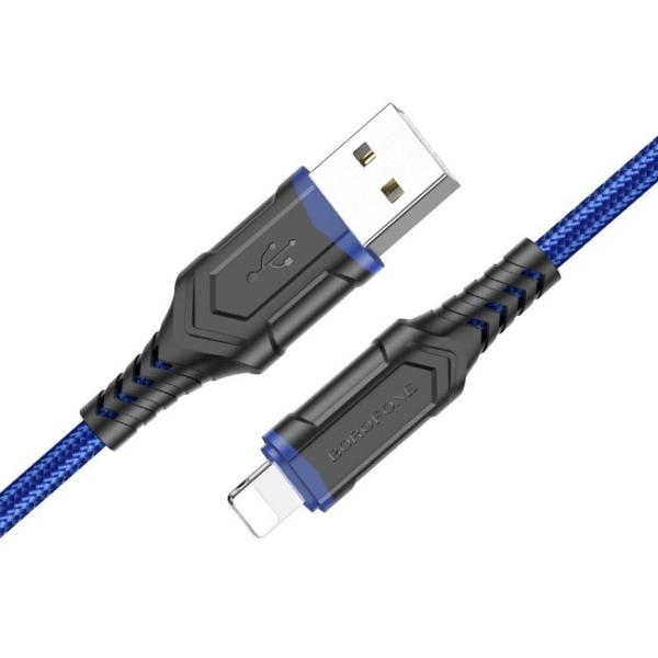 Кабель USB - 8 pin Borofone BX67, 1.0м, круглый, 2.4A, ткань, цвет: синий (1/360)