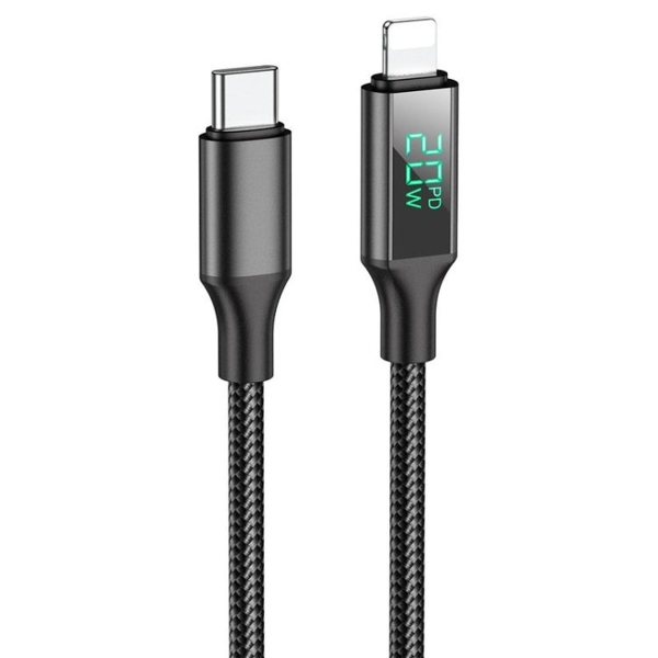 Кабель Type-C - 8 pin Borofone BU32 Exclusive, 1.2м, круглый, 3.0A, ткань, дисплей, PD 20W, цвет: чё