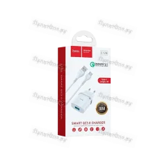 Сетевое З/У Hoco C12Q 1USB 3.0A QC3.0 с кабелем Type-C белый (1/10/100)