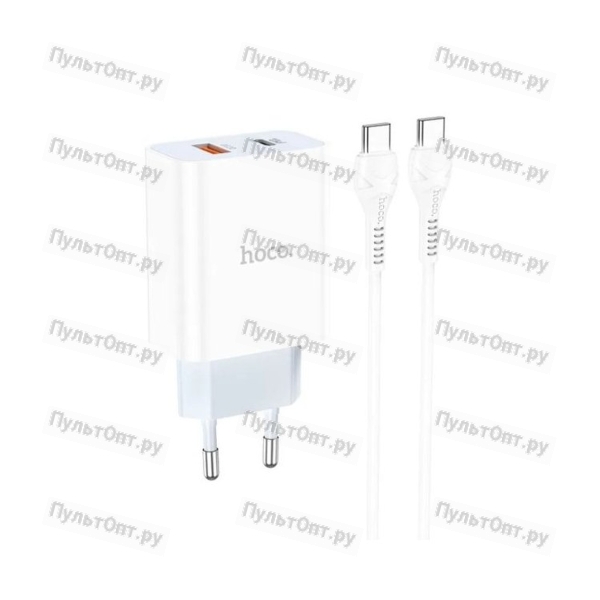 Сетевое З/У Hoco C97A 1USB/Type-C 20W QC3.0 с кабелем Type-C-Lightning белый (1/28/168)