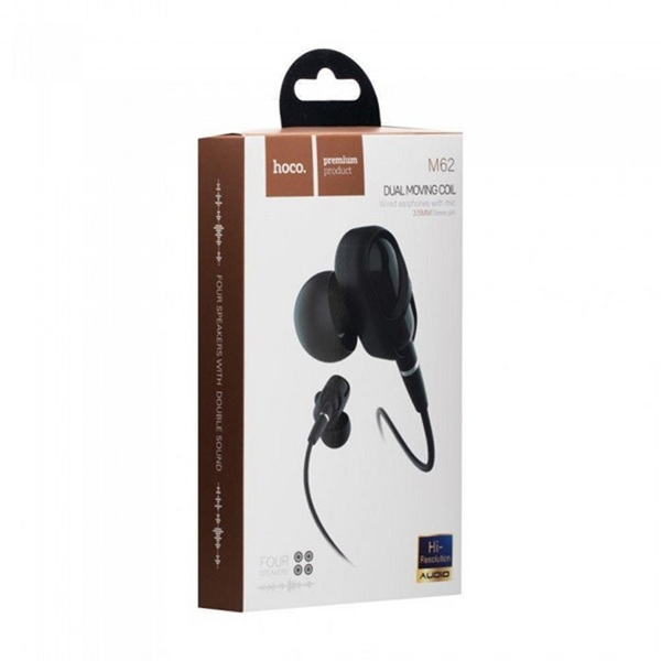 Наушники внутриканальные Hoco M62, Dazzling, микрофон, кнопка ответа, кабель 1.2м, чёрный (1/1