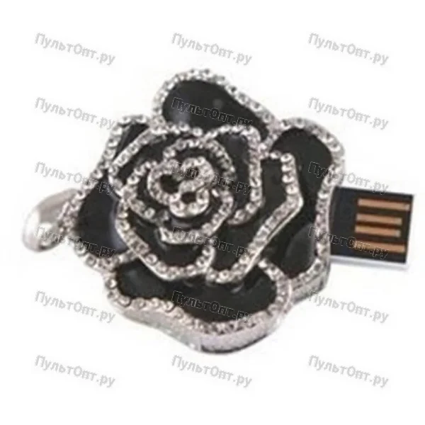 USB 8GB Роза со стразами (подвеска) чёрный