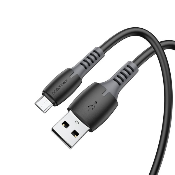 Кабель USB - микро USB Borofone BX62 Bonus, 1.0м, круглый, 2.4A, силикон, цвет: чёрный (1/360)