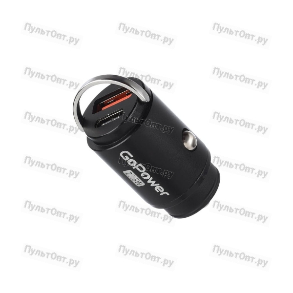 Автомобильное З/У GoPower GPQC12 1USB+1Type-C 22.5W Mini черный (1/100)