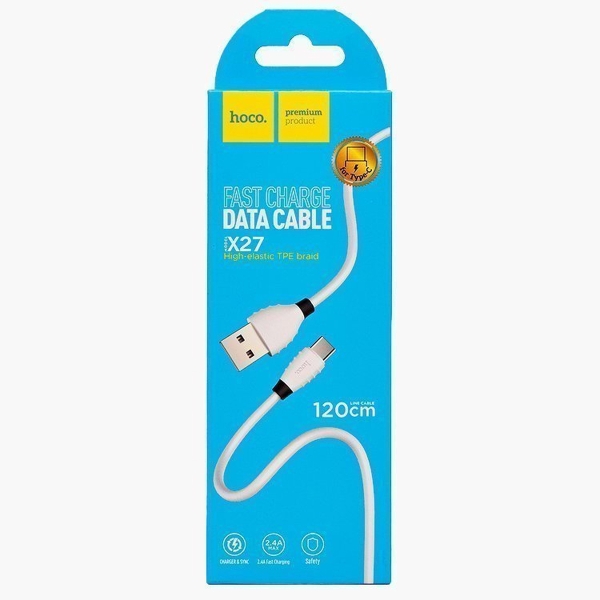 Кабель USB - Type-C Hoco X27 Excellent, 1.2м, круглый, 2.4A, силикон (белый)