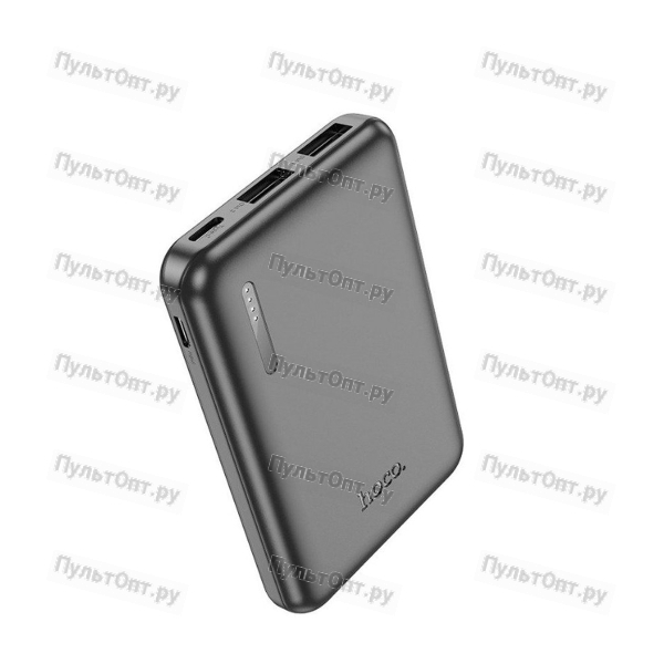 Аккумулятор внешний Hoco J115 Journey, 5000mAh, пластик, алюминий, 2 USB выхода, 2.0А, цвет: чёрный 