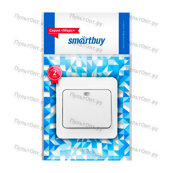 Выключатель Smartbuy "Марс" 1-клав.10A керамика с индикатором белый