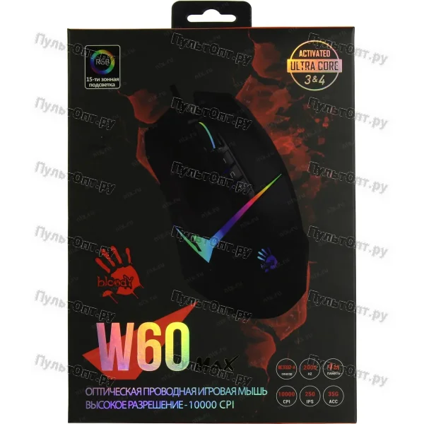 Мышь A4 Bloody W60 Max черный оптическая (10000dpi) USB (10but)