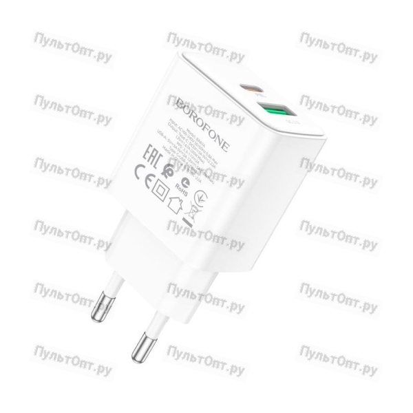 Сетевое З/У Borofone BA67A 1USB/Type-C 3.0A 20W белый (1/52/208)