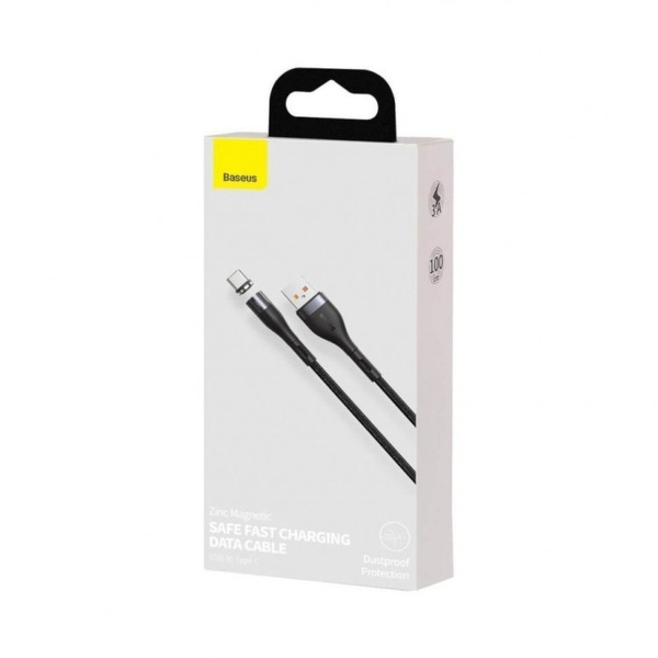 Кабель USB - Type-C Baseus CATXC-M02 Zinc Magnetic, 1.0м, круглый, 3.0A, нейлон, цвет: чёрный, серый