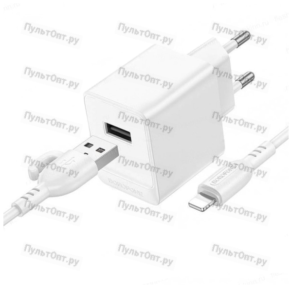 Сетевое З/У Borofone BAS11A 1USB 2.1A с кабелем Lightning белый (1/48/192)