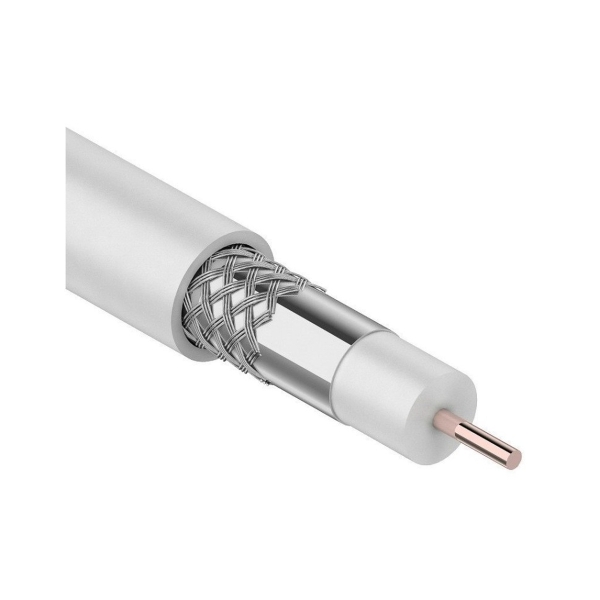 Кабель коаксиальный Rexant RG-6U, 75 Ом, CCS/Al/Al, 64%, бухта 100 м, белый (1/6)