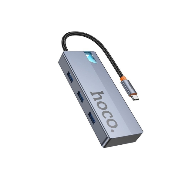USB-концентратор Hoco HB50 Wow 5-в-1, алюминий, кабель Type-C, HDTV, PD, 3 USB 3.0, цвет: серый (1/1
