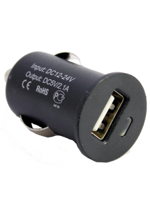 USB-A адаптер ( гнездо 2.1 А) в Авто 12 - 24 В прикуриватель, черный, с индикатором