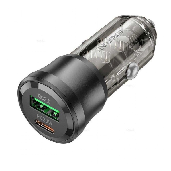 Блок питания автомобильный 1 USB, Type-C Borofone BZ25 Journey, пластик, PD38Вт, QC3.0, цвет: чёрный