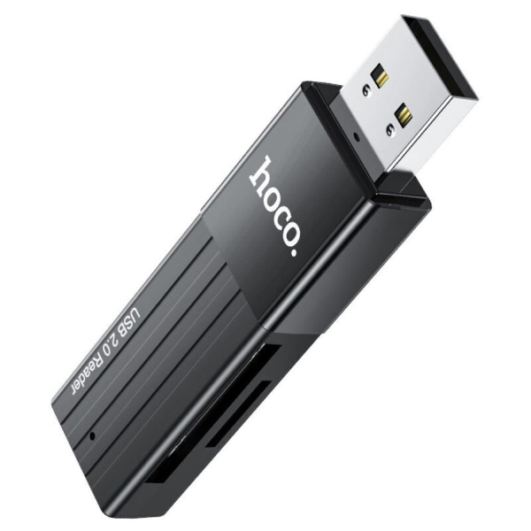 Кардридер Hoco HB20, USB 3.0, пластик, TF/ SD карта, цвет: чёрный (1/50/200)