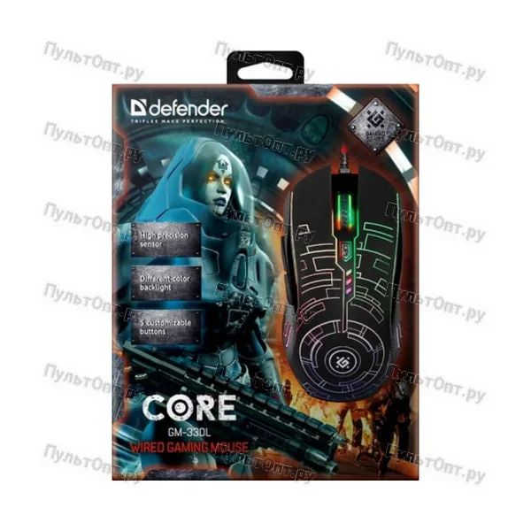 Мышь проводная Defender GM-330L Core классическая USB черный