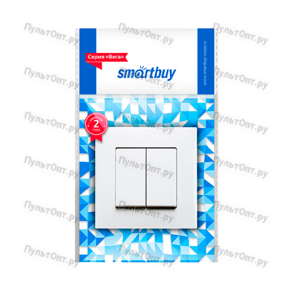 Выключатель Smartbuy "Вега" 2-клав.10A белый (1/10/100)