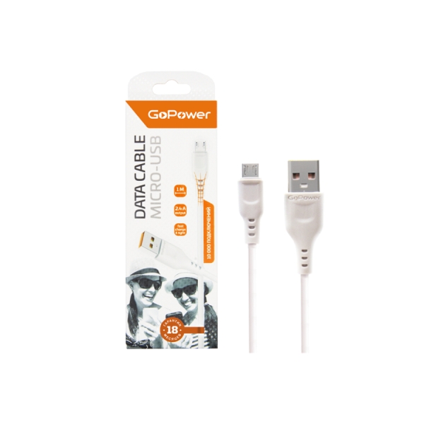 Кабель GFPower 01M USB (m)-microUSB (m) 1.0м 2.4A ПВХ белый (1/200/800)