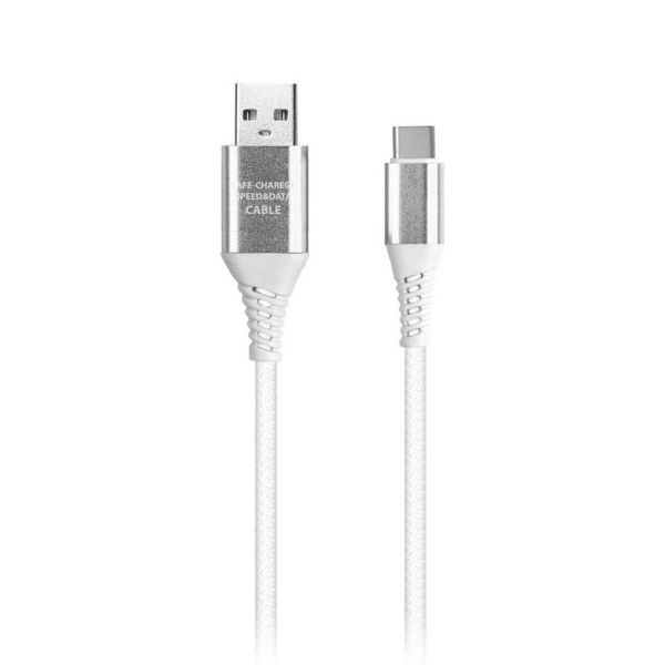 Кабель Smartbuy USB - Type C, белый, в рез.оплет. Gear, мет. након, 1м, 2А
