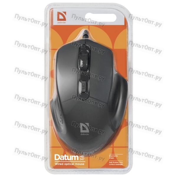 Мышь Defender Datum MB-347 черный, USB, проводная, 4 кнопки, 800-1600 dpi