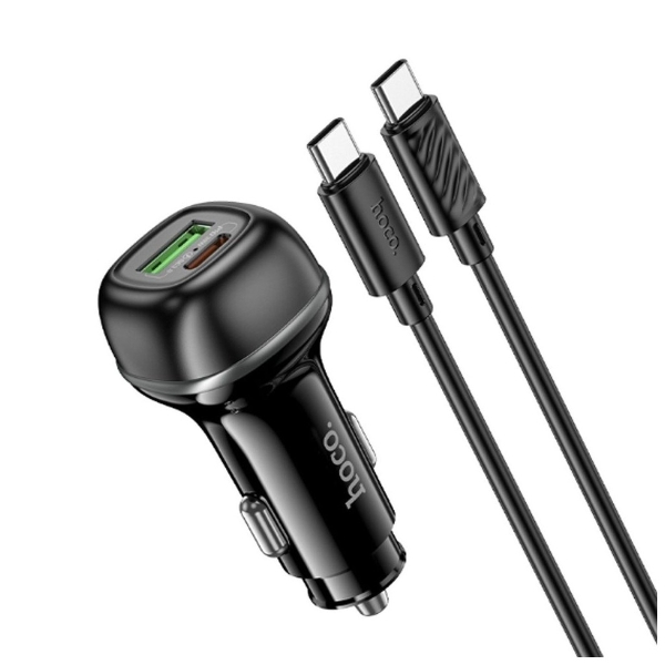 Блок питания автомобильный 1 USB, 1 Type-C Hoco Z58A Rank, 3.0A, пластик, QC3.0, PD30Вт, кабель Type