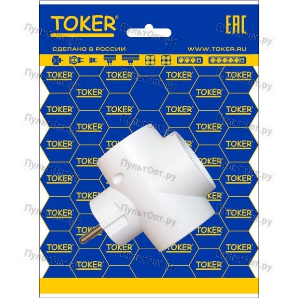 Разветвитель Toker 3Т1а 1р.С/З 2р.Б/З в индивидуальной упаковке белый (1/50)