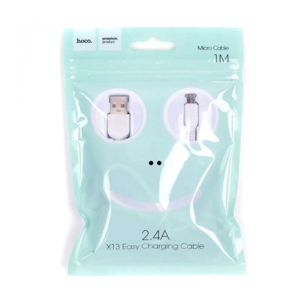 Кабель USB - микро USB Hoco X13 Easy, 1.0м, круглый, 2.4A, силикон, белый (1/36/360)
