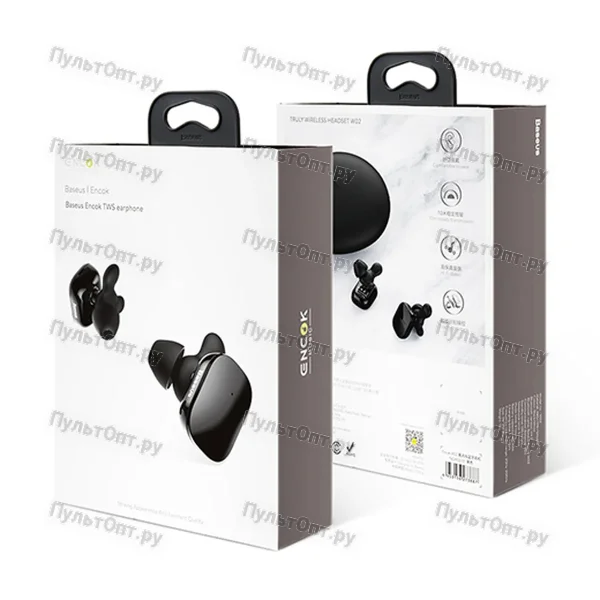Наушники внутриканальные Baseus W02, Encok, bluetooth, чёрный