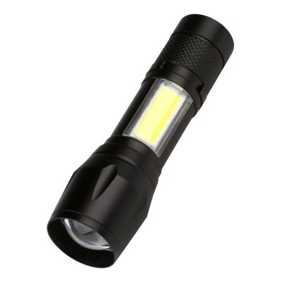 Светодиодный алюминиевый фонарь 3Вт LED+ 3 Вт COB (боковая подсветка), клипса, AA, карманный, черный