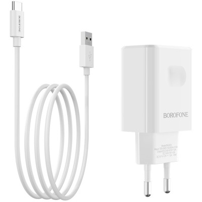 Блок питания сетевой 1 USB Borofone, BA32A, Bright power, 3A, пластик, кабель Type-C, цвет: белый (4