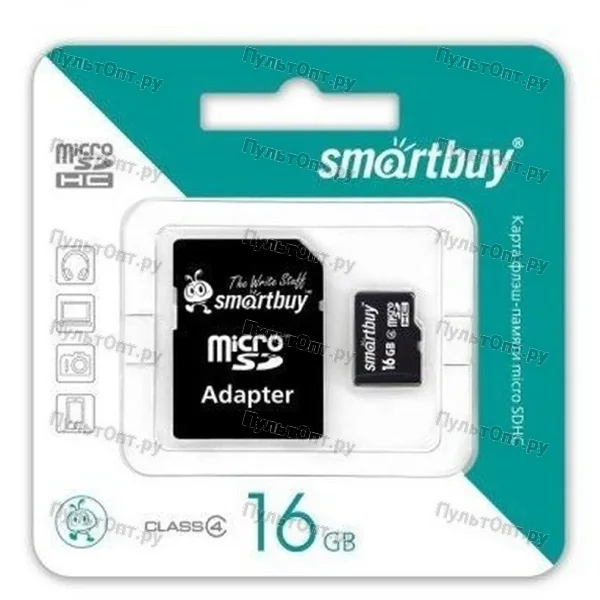 MicroSD 16GB Smartbuy Class 4 + SD адаптер