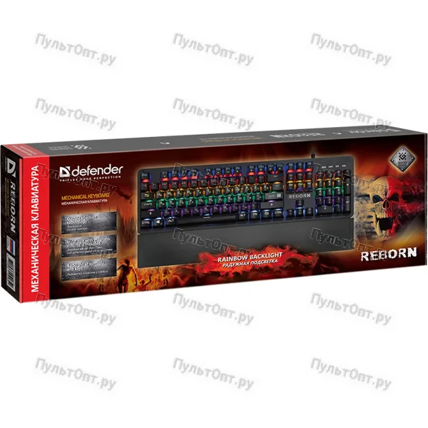 Клавиатура проводная Defender GK-165DL Reborn игровая USB черный