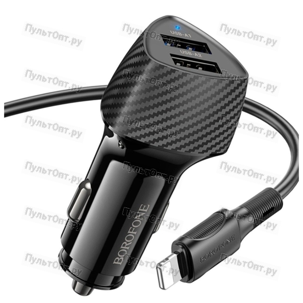 Блок питания автомобильный 2 USB Borofone BZ31A Solid, 3.4A, цвет: черный (1/37/148)